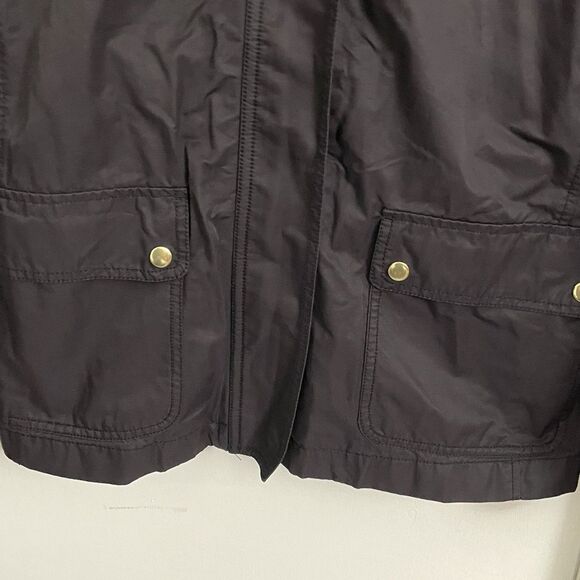 J. Crew Water Resistant Jacket Womens Medium Black Hooded Rain Full Zip Pockets - Picture 3 of 9
